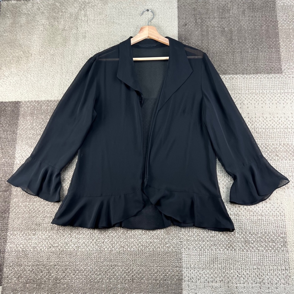 Whimsigoth Black Sheer Chiffon Ruffle Bell Sleeve Open Front Cardigan L/XL 21X27